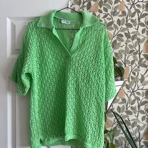 Green Knit Short Sleeve Top